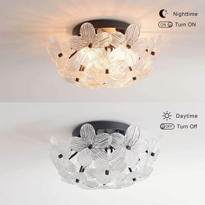 Estrella Modern 3-Light 16" Black Clear Glass Flower Flush Mount image number 6
