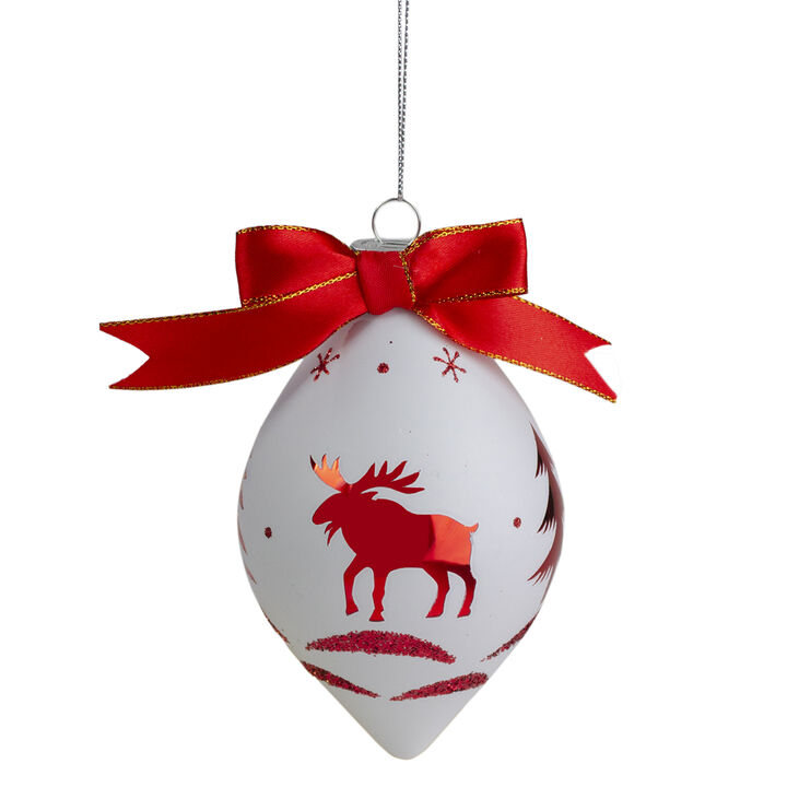 5" Red and White Moose Christmas Teardrop Ornament