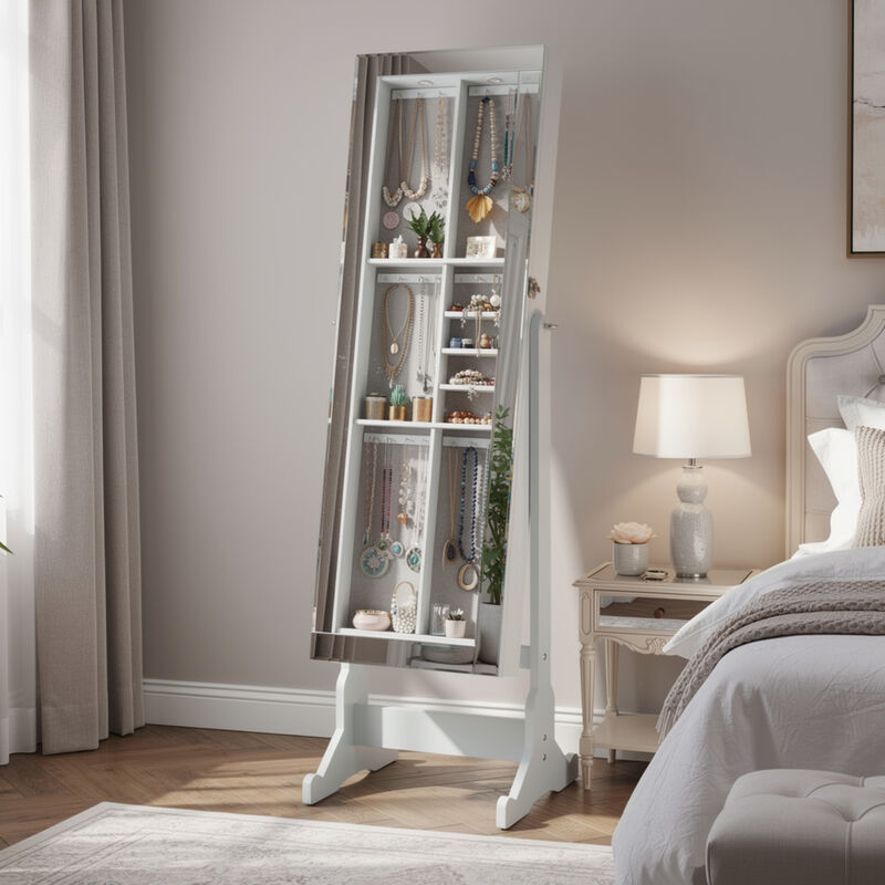 Beautiful  Jewelry Cheval Mirror  With Interior Storage, Gray image number 1