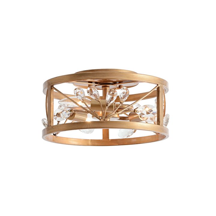 Adela 3-Light Metal Cage Drum Flush Mount - Brushed Brass