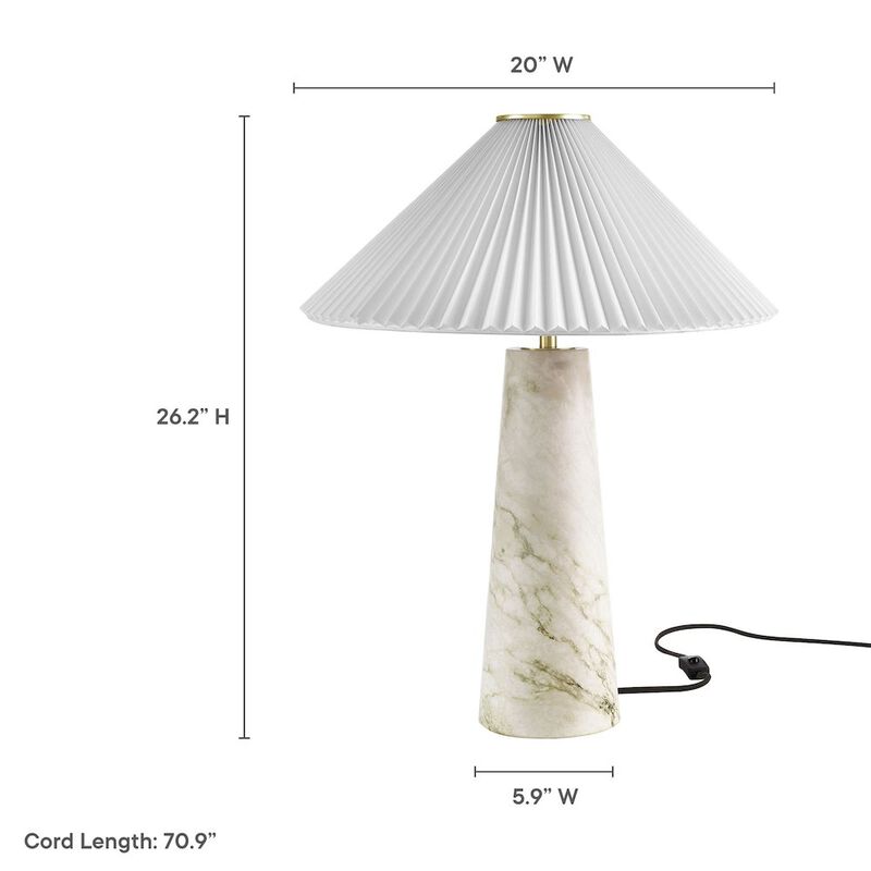 Modway Nera Table Lamp with Marble Pattern in White &ndash; Modern Accent Lamp with Pleated Fabric Shade and Matte Brushed Metal Plate &ndash; Ambient Lighting for Living Room, Bedroom, Entryway image number 3