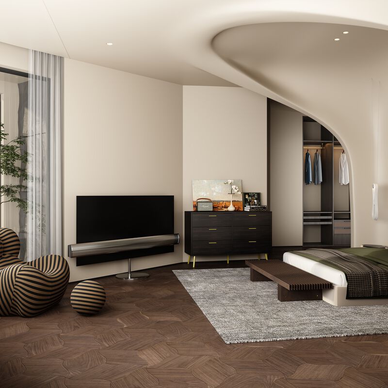 47.2&rdquo; 6 Drawer Dresser, Modern 6-Drawer Chest with Gold Metal Handles, Bedroom Dresser with Gold Metal Legs, for Living Room Entryway (47.2&rdquo;W x 15.7&rdquo;D x 30.1&rdquo;H)