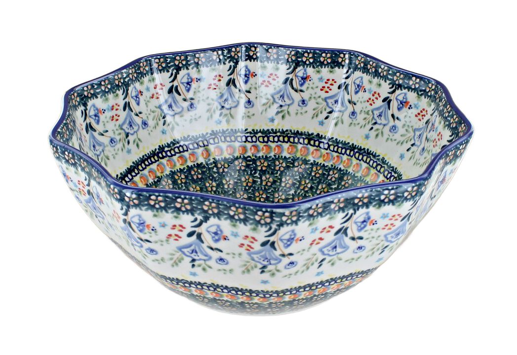 Blue Rose Polish Pottery Jungle Bouquet Small Decagonal Serving Bowl