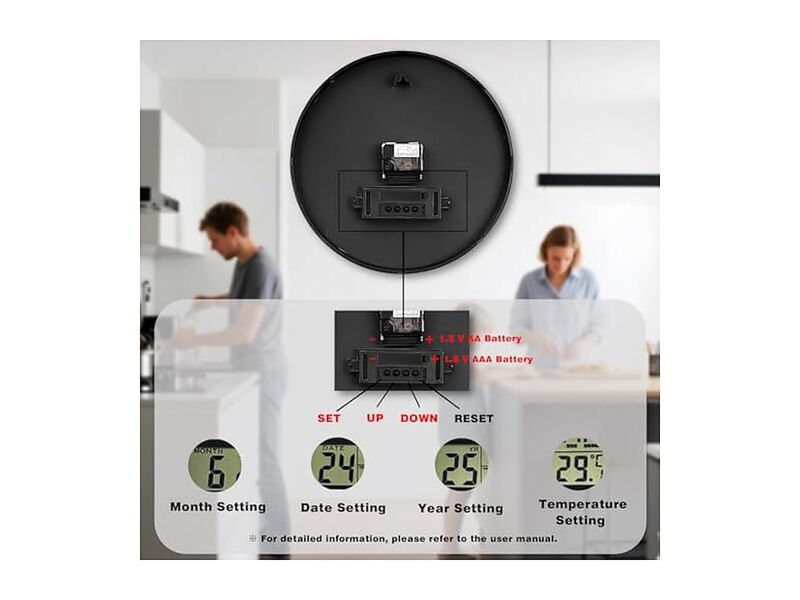 LCD Display Perpetual Calendar Temperature Wall Clock 12 Inch Silent Non Ticking image number 1