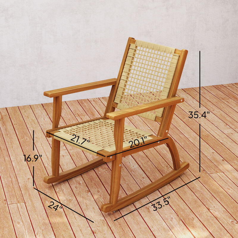 Hivvago Acacia Wood Patio Rocking Chairs Set of 2 Wicker Seat image number 2