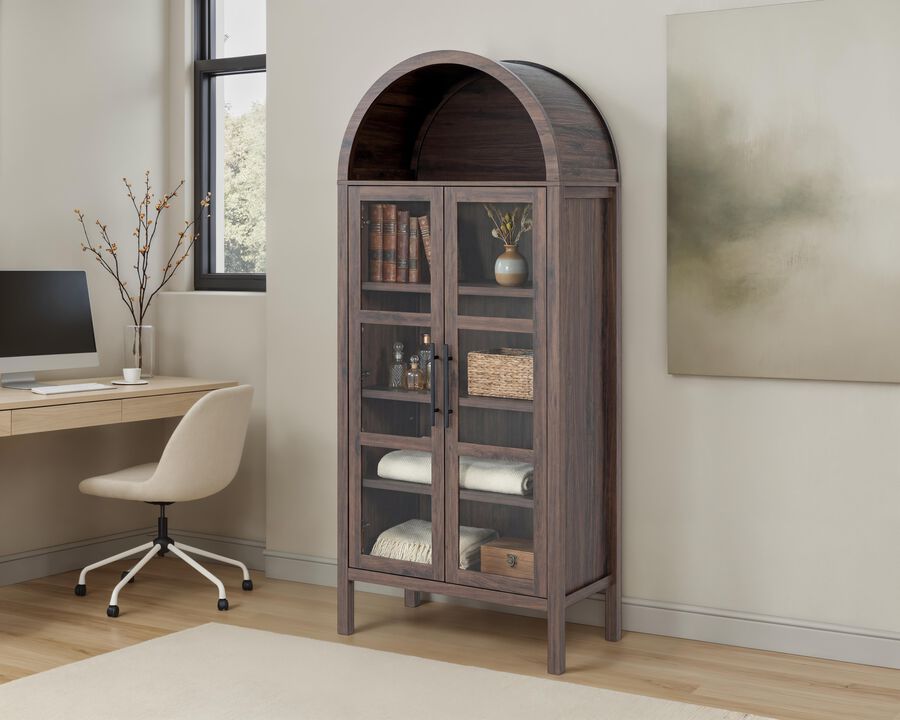Tall Arched Glass Front Storage Cabinet, Multi‑Purpose Display Cabinet with Adjustable Shelves