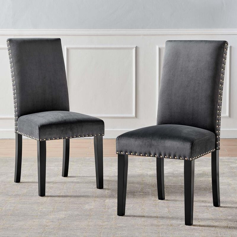 Modway EEI-3779-CHA Parcel Performance Velvet Dining Side Chairs - Set of 2, Charcoal image number 8
