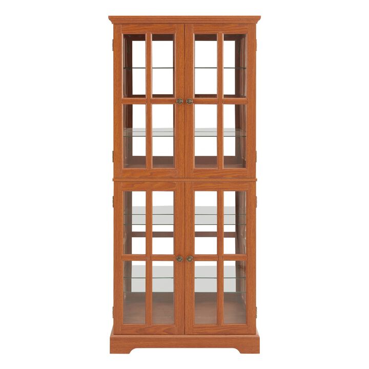 Curio Display Cabinet, Antique Display Cabinet with Glass Doors Adjustable Shelves for Collectibles Four Door Design Vintage Showcase for Home