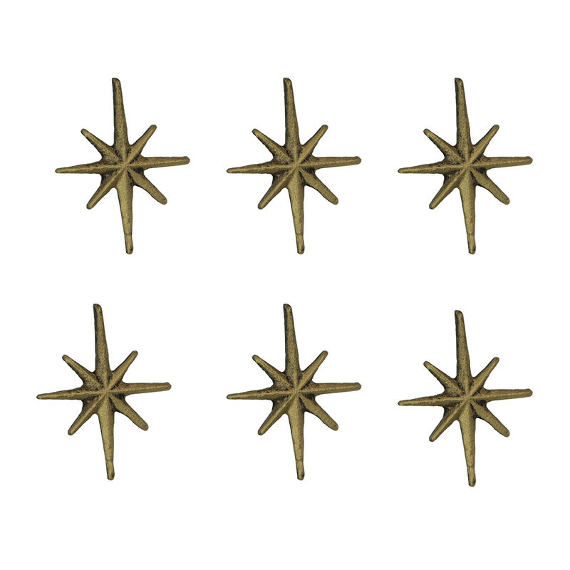Set of 6 Unique Antique Gold Starburst Cast Iron Drawer Pulls & Cabinet Knobs - Add Mid Century Modern Charm to Your Decor with Elegant 8-Pointed Star Burst Design image number 4