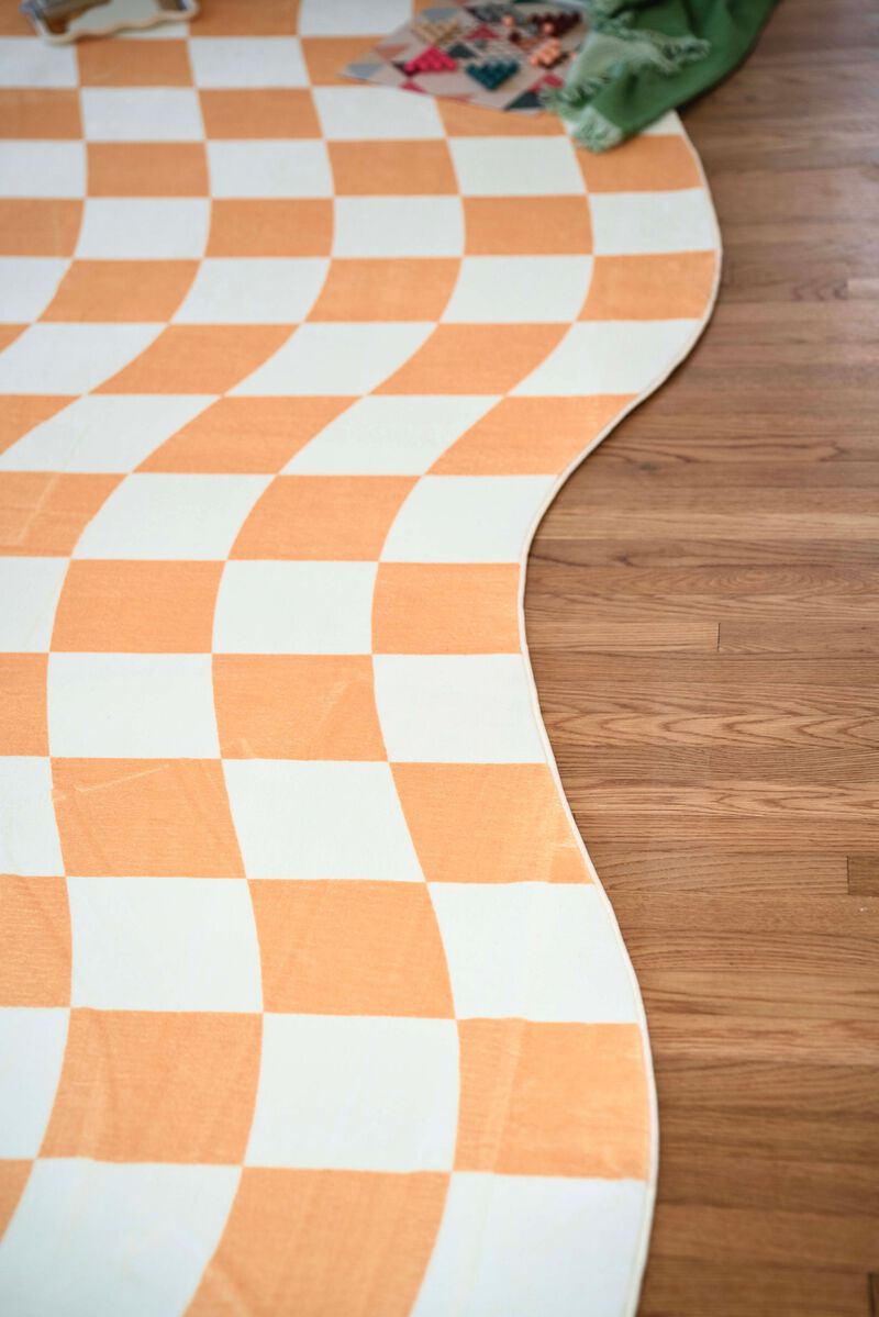Lany Space Area Rug, Washable Non-Slip Rug, Yellow Wavy Checkered Rug for Living Room image number 4