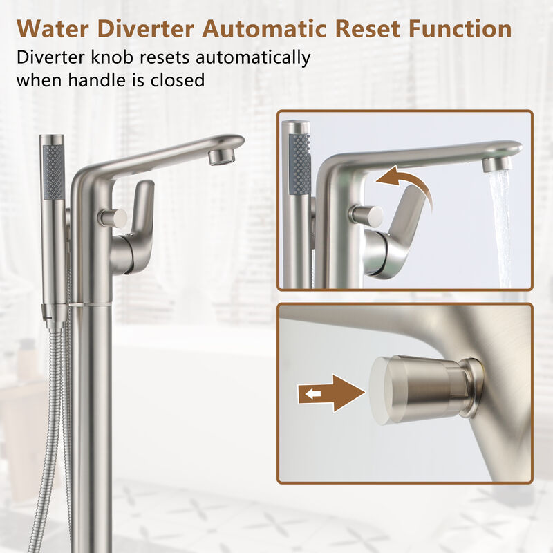 Mondawe Single-Handle Modern Floor Mount Freestanding Bathtub Faucet with Handheld Shower