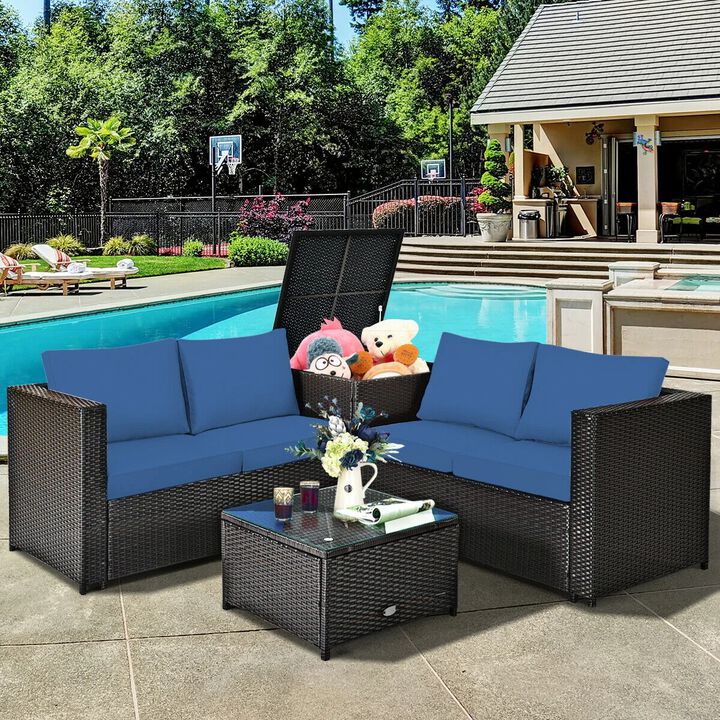 Mondawe 4 Pieces Outdoor Patio Rattan Furniture Set with Loveseat and Storage Box