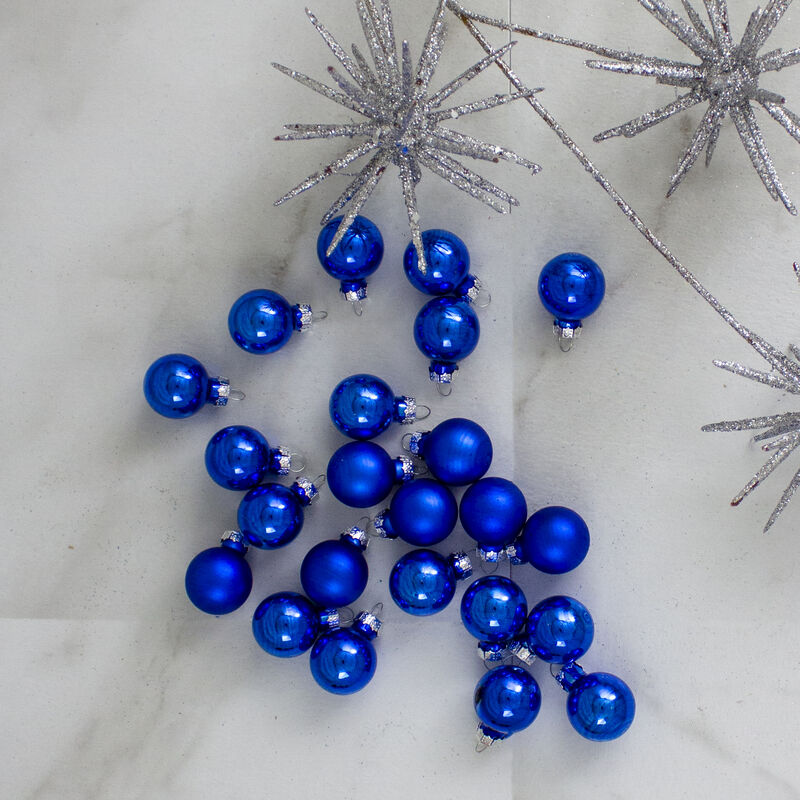 24ct Blue Glass 2-Finish Christmas Ball Ornaments 1" (25.25mm) image number 1