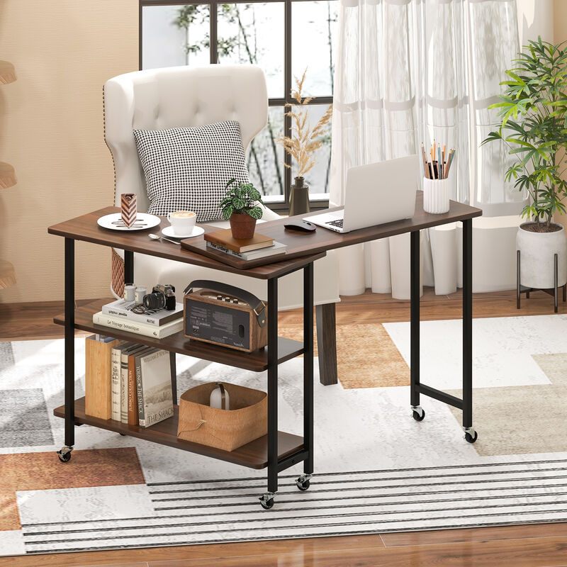 360&deg; Rotating Sofa Side Table with 2-Tier Storage Shelves