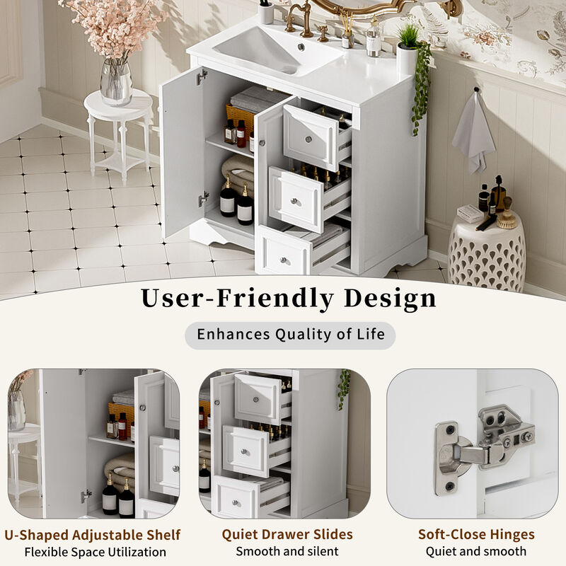 TATEUS 36-Inch Transitional Bathroom Vanity Ceramic Sink image number 3