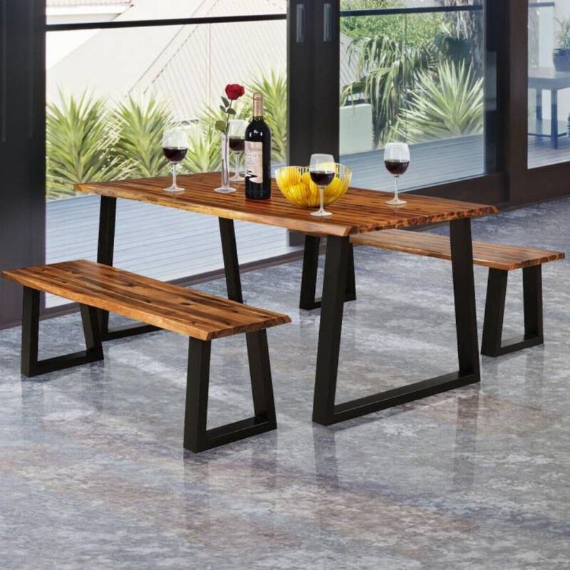 Hivvago Modern Indoor Outdoor Metal Frame Wood Top Patio or Kitchen Dining Table