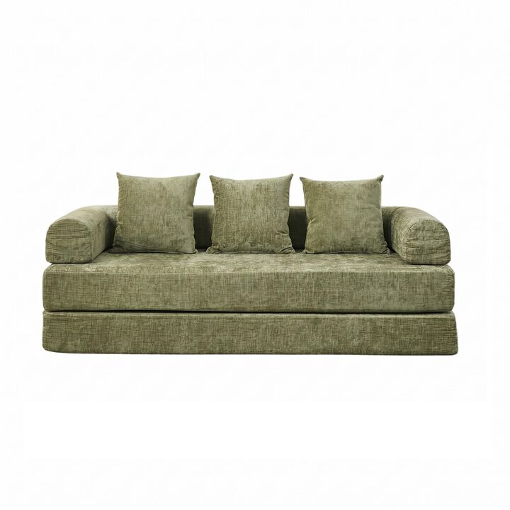 Convertible Folding Mattress Couch, Chenille Floor Sofa with Armrest, Floor Sofa Lounge Couch