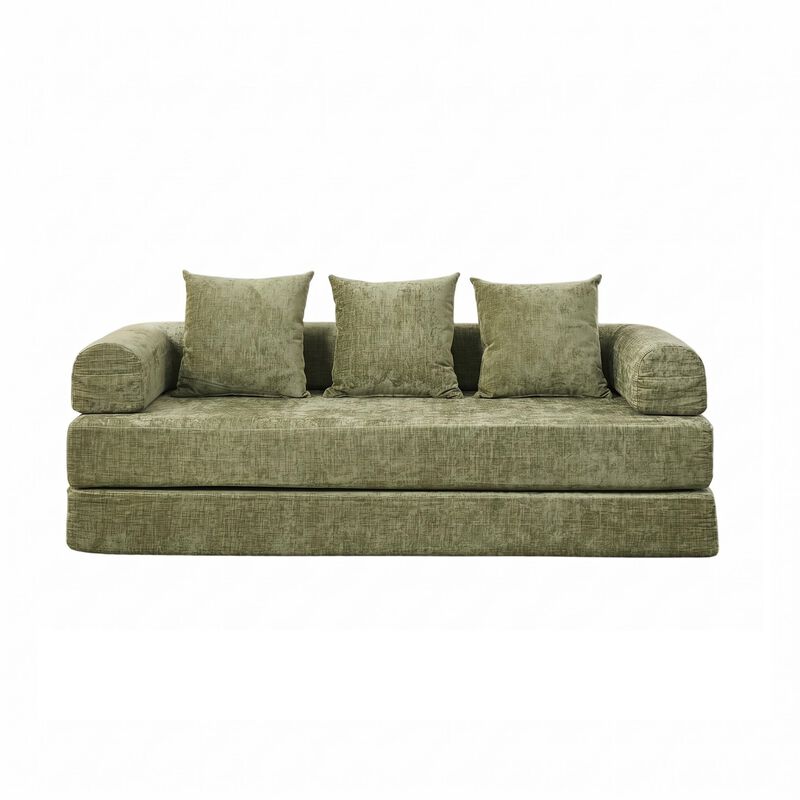 Convertible Folding Mattress Couch, Chenille Floor Sofa with Armrest, Floor Sofa Lounge Couch image number 0