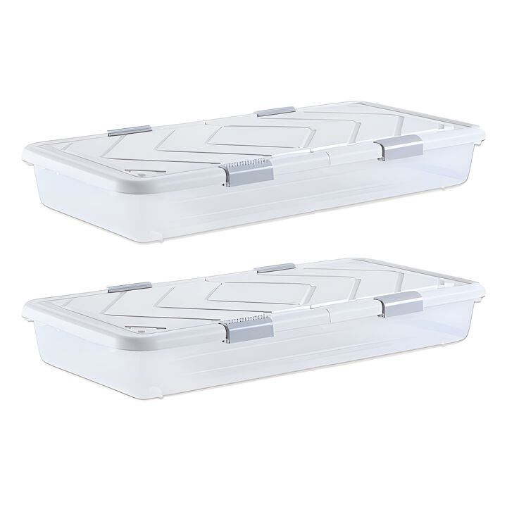 2 Pack Under Bed Storage Bins with Wheels, Rolling Organizer with Lid and Latch