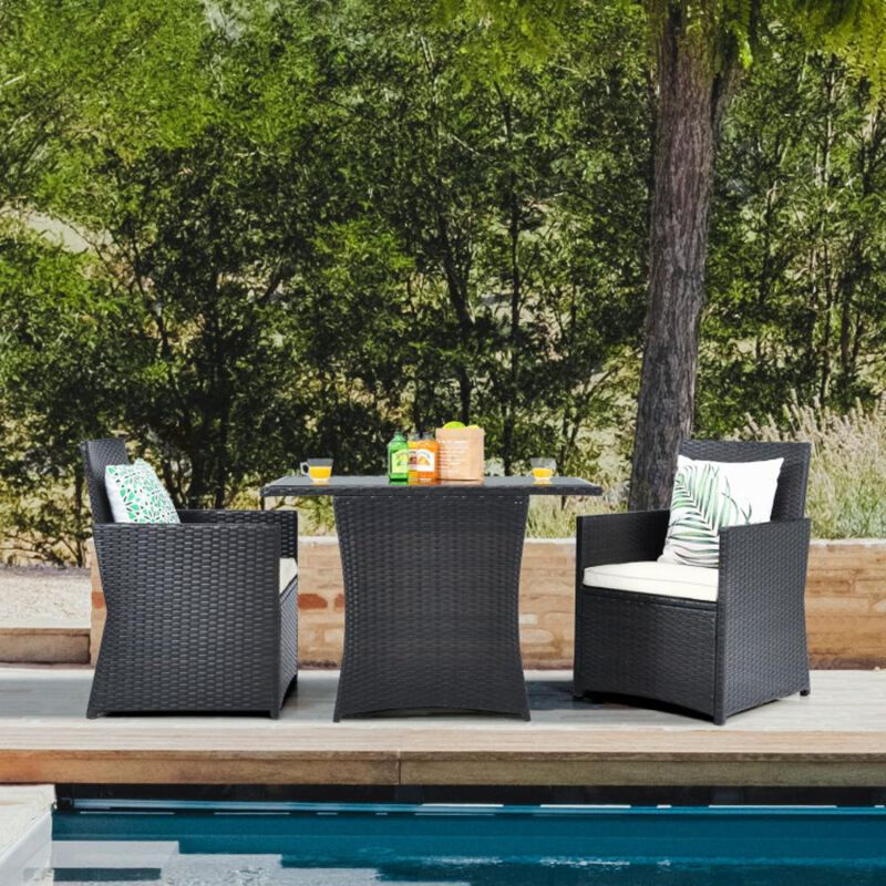 Hivvago 3 Pieces Patio Rattan Furniture Set with Cushion and Sofa Armrest