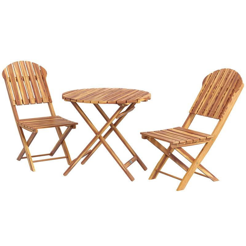 3-Piece Acacia Wood Bistro Set, Foldable Bistro Table and Chairs