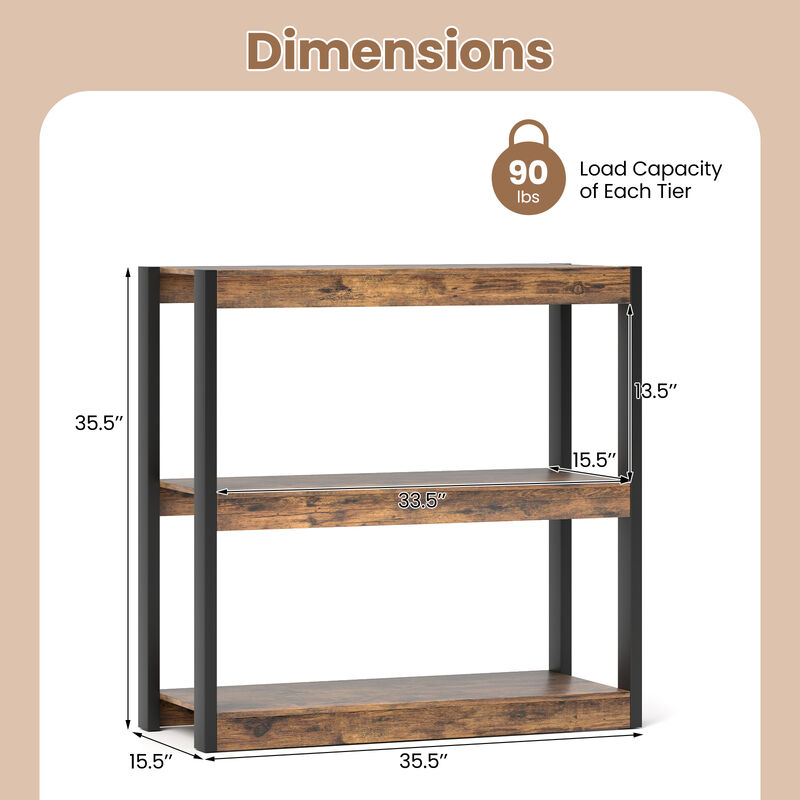 Small 3-Tier Bookcase with Wood Finish and Dual Anti-Tip Protection for Kids’ Room or Office