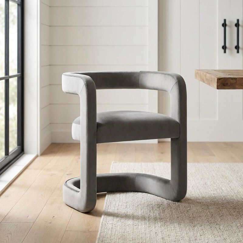 Performance Velvet Barrel Dining Chair with Arms, Cadet Blue image number 3