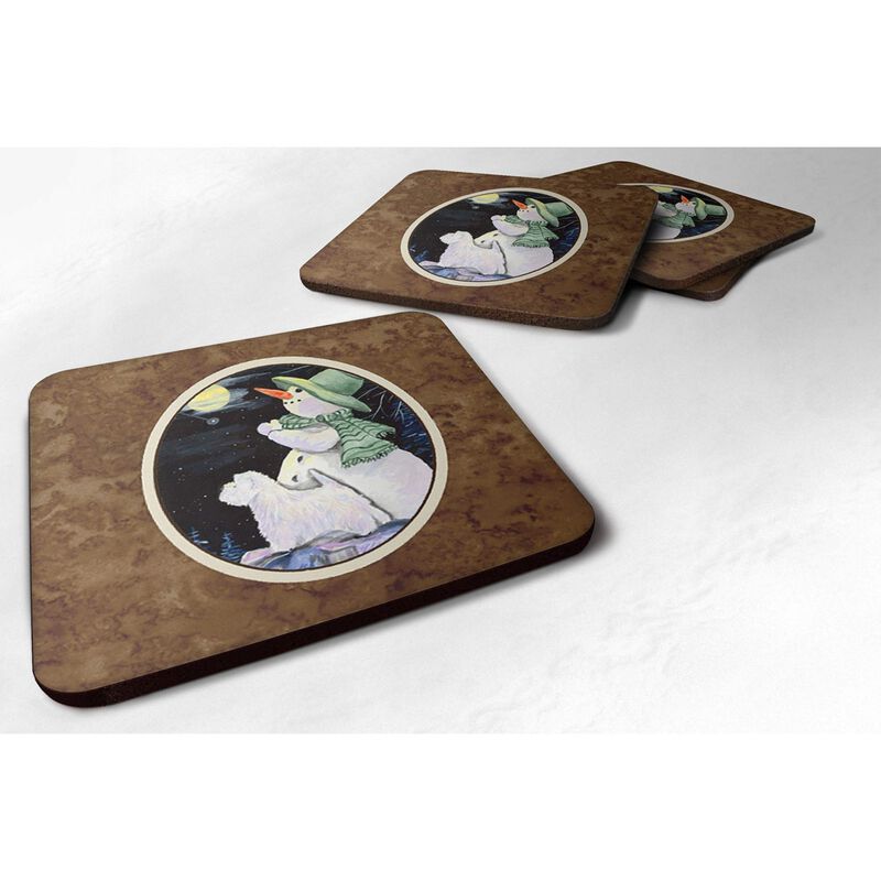 Caroline's Treasures SS8797FC Snowman with Westie Foam Coasters Set of 4 (Set of 4), 3.5 H x 3.5 W, Multicolor image number 0