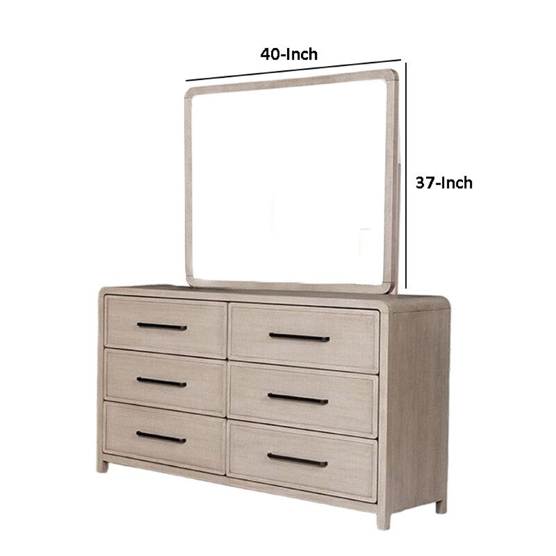 Giva Dresser Mirror, Rounded Edges, Natural Oak Beige Solid Wood 37x40
