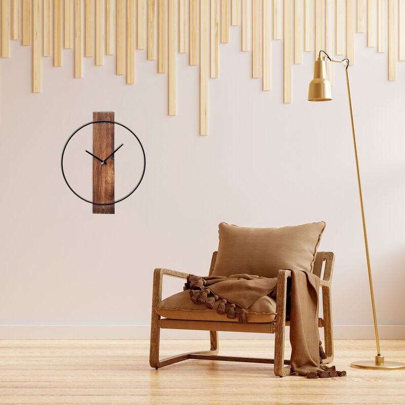 Clockswise Decorative Extra Large Modern Brown Wall Clock with Black Metal Frame on Rectangular Wood Board, Battery Operated Silent. 20" Dia, for Dining Living Kitchen Bedroom Office Restaurant bar