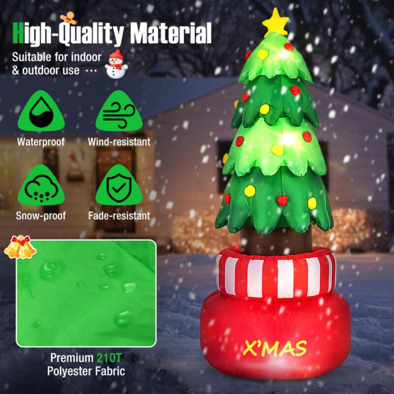 Hivvago 8 Feet Inflatable Rotating Xmas Tree with Built-in LED Lights and Water Bags