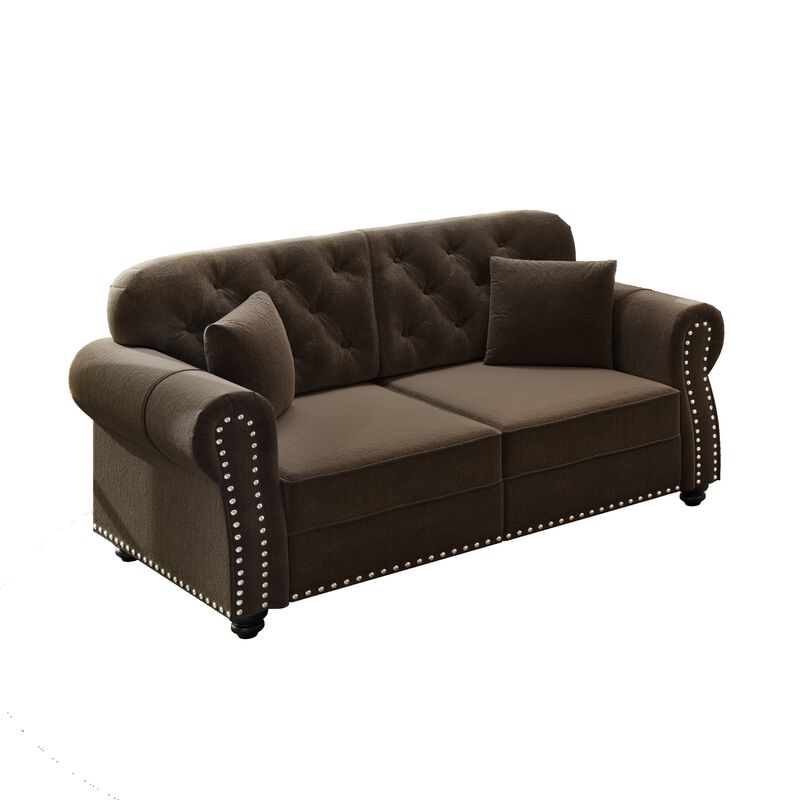 Whisen 63" Velvet Chesterfield Sofa, Mid-Century Modern Tufted Loveseat with Nailhead & 2 Pillows image number 8