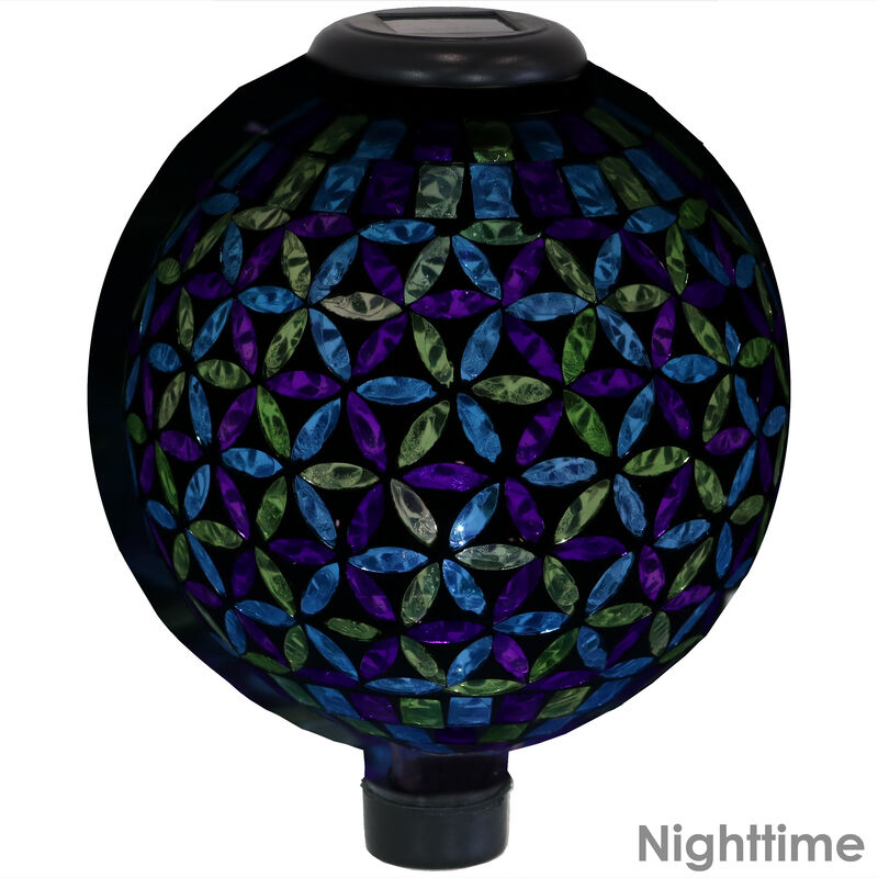 Sunnydaze Cool Blooms Glass Gazing Ball with Solar Light - 10 in