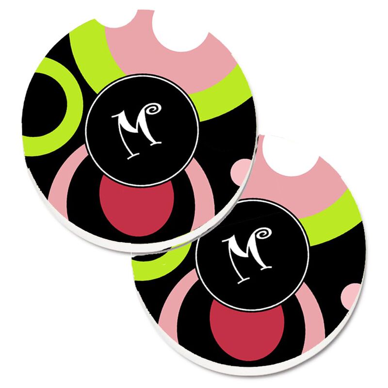 Caroline's Treasures Letter M Monogram - Retro In black Set of 2 Cup Holder Car Coasters AM1002-MCARC, 2.56, Multicolor