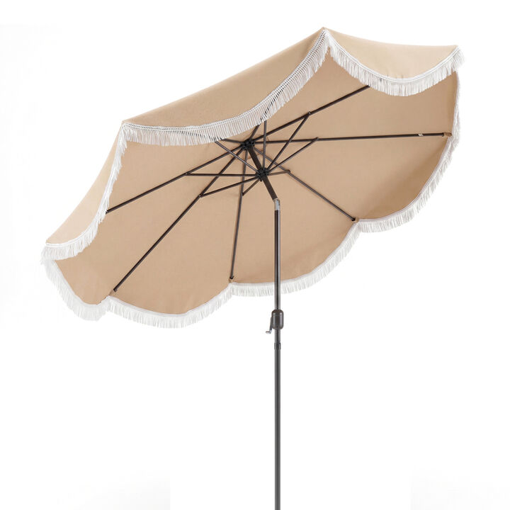 9 Feet Fringe Patio Umbrella Outdoor Tassel Umbrella with Tilt Function for Backyard Use