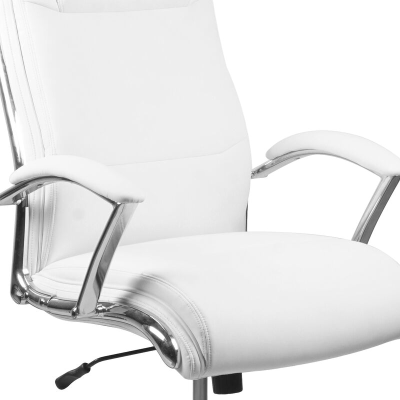 Rebecca High Back Designer White LeatherSoft Smooth Upholstered Executive Swivel Office Chair with Chrome Base and Arms image number 4