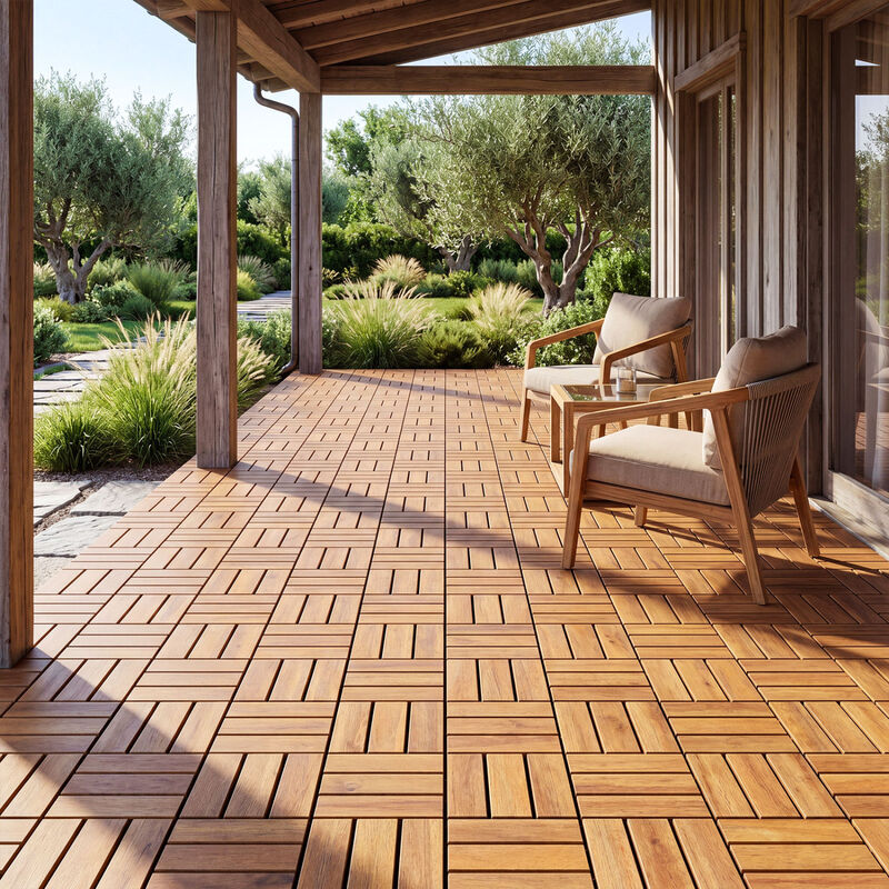Acacia Wood Interlocking Deck Tiles 54 Piece Set for Balcony Patio and Garden-Natural image number 5