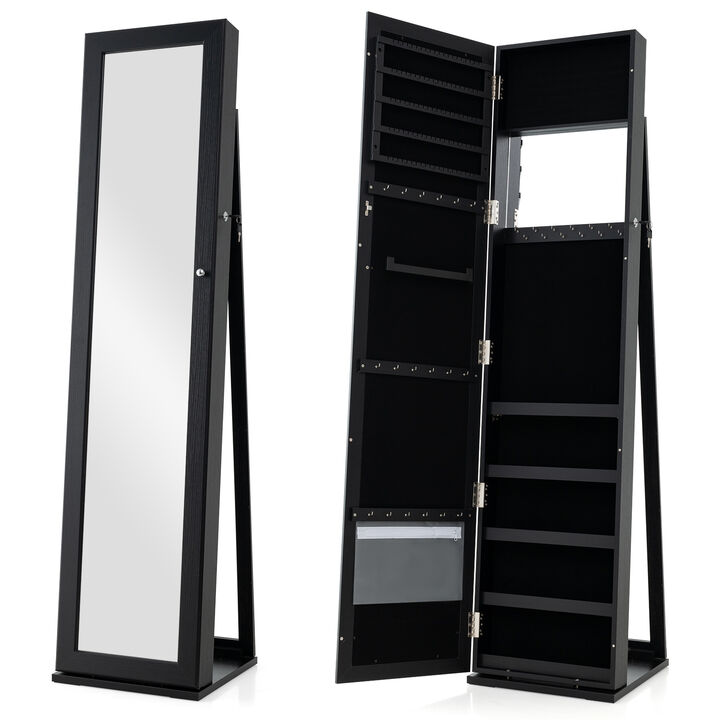 Standing Lockable Jewelry Storage Organizer with Full-Length Mirror