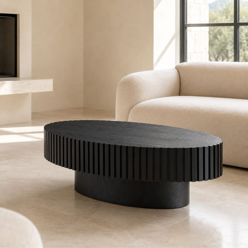 GOODSILO Modern Elliptical Drum Coffee Table with Sturdy Pedestal Base, 43.7 Inch Space Saving Oval Accent Table for Living Room and Bedroom Use image number 3
