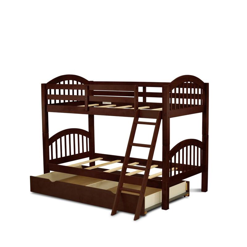 Verona Twin Bunk Bed in Java Finish with Convertible Trundle & Drawer