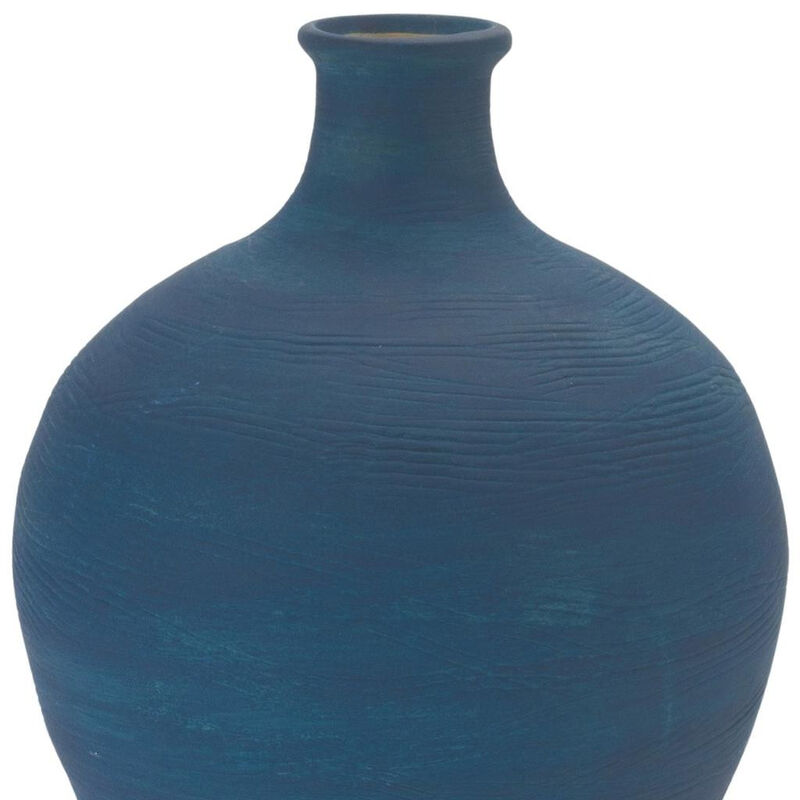 HomeRoots 9" Blue And Terra Cotta Ceramic Round Urn image number 2