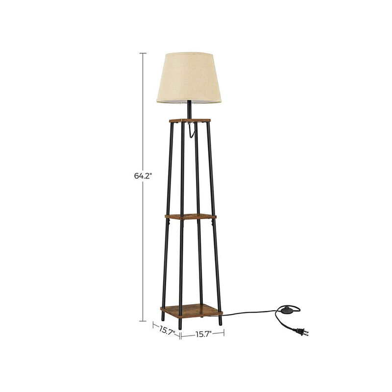 BreeBe Rustic Brown Floor Lamp with 2 Shelves