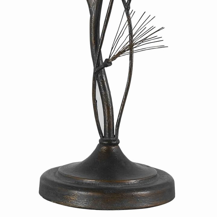 Pine Twig Accent Metal Body Table Lamp with Conical Shade, Bronze and White - Benzara
