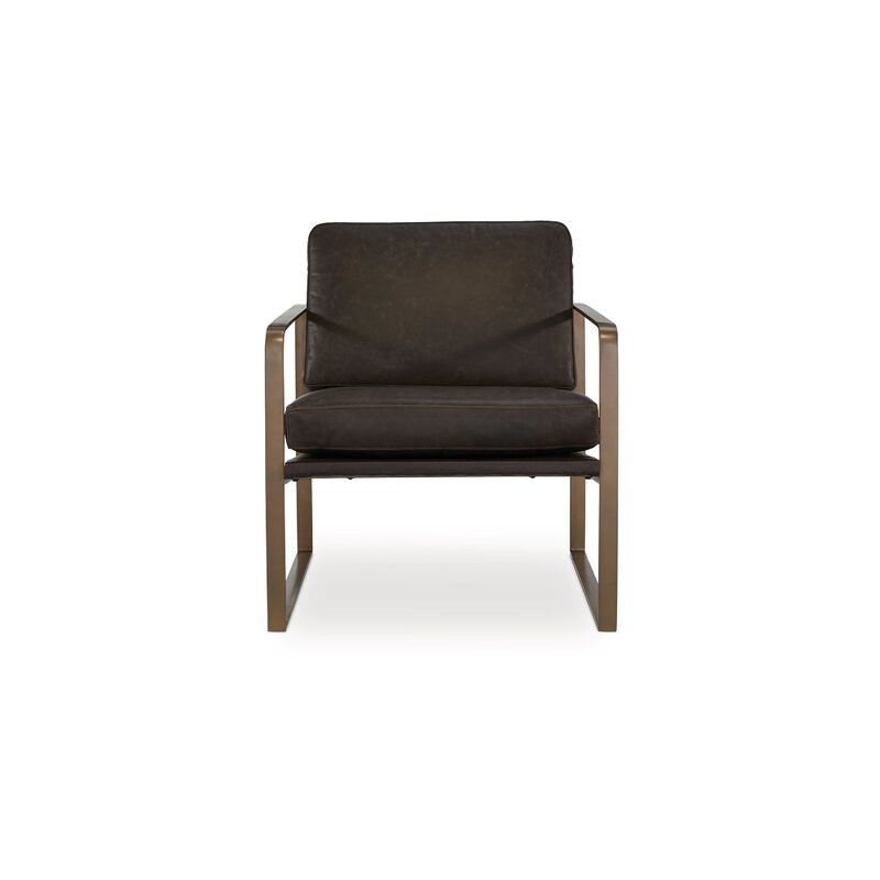 Bary Accent Chair, Dark Brown Top Grain Leather Cushions, Gold Metal image number 2
