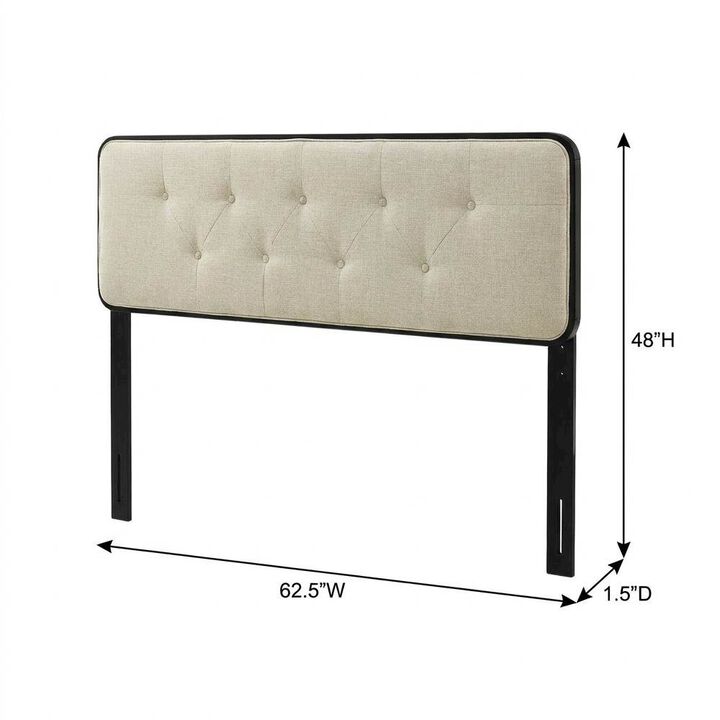 Tufted Fabric Queen Headboard with Wood Frame and Classic Design
