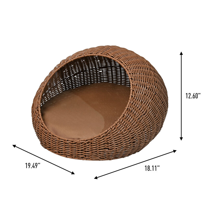Fiora 19.5" x 18" Modern Circular Faux Wicker Pet Bed with Machine-Washable Cushion