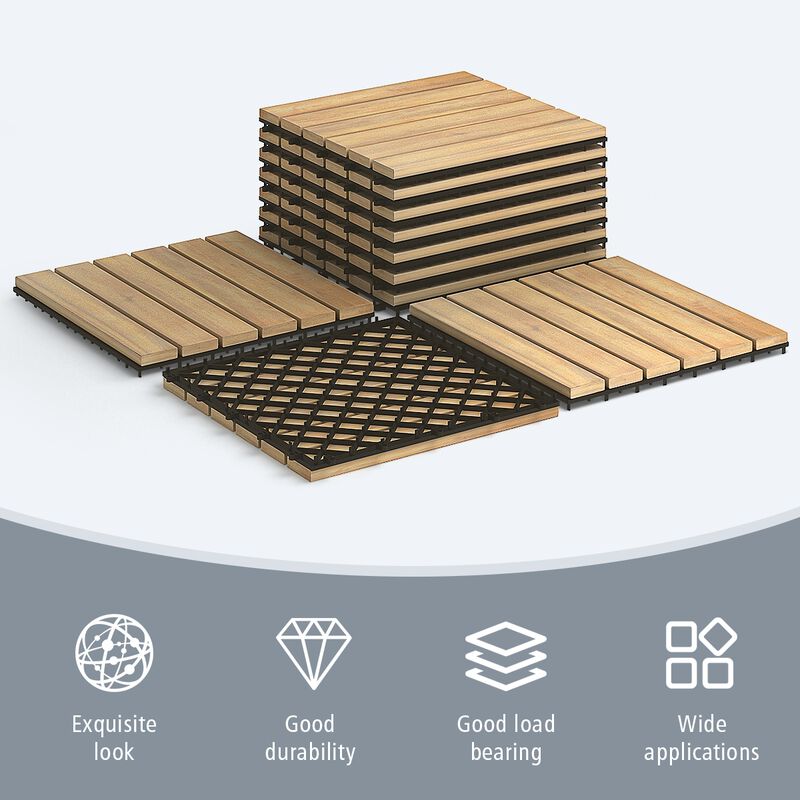 Acacia Wood Interlocking Tile Flooring - 10 Piece