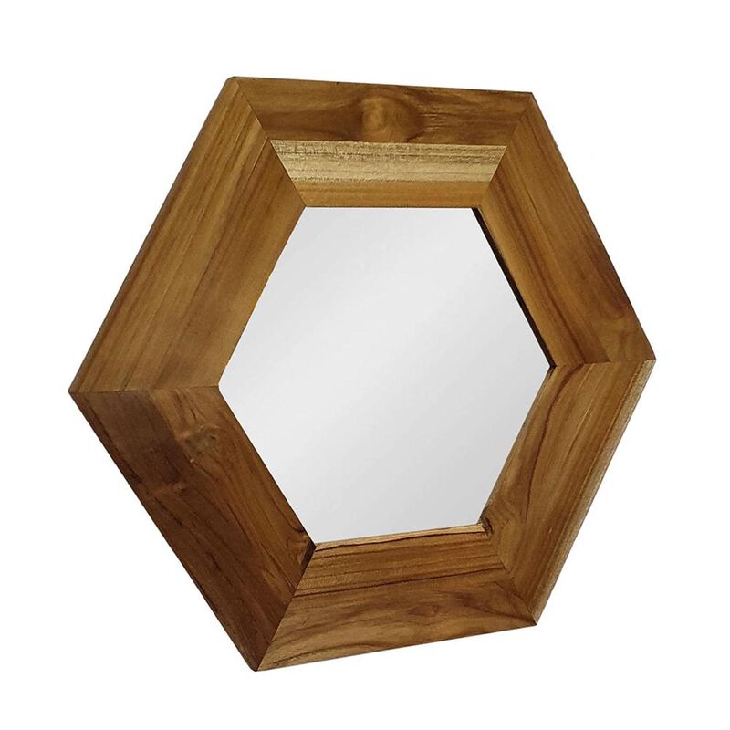 HomeRoots 19" Natural Hexagon Solid Wood Framed Accent Mirror image number 2