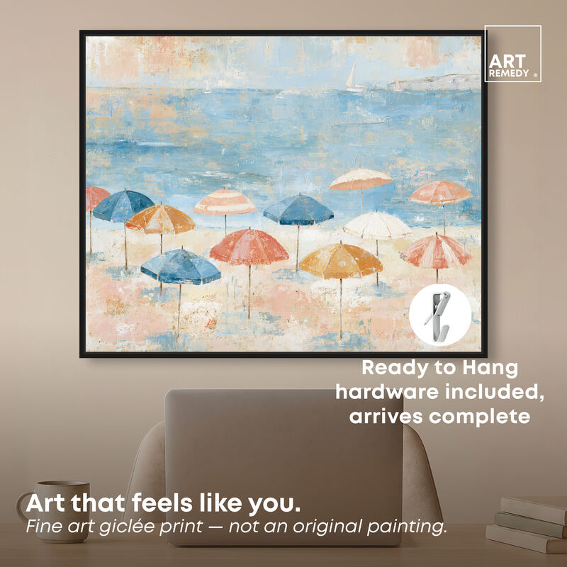 Ocean Umbrellas II Nautical and Coastal Canvas Print by Art Remedy image number 1