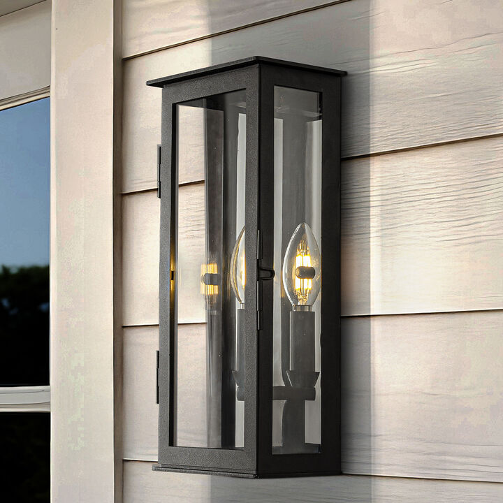 1 Light H12 in. Modern Matte Black Outdoor Wall Light with Dusk-to-Dawn Sensor Simplicity Exterior Wall Sconce with Clear Glass Shade for Porch Garden